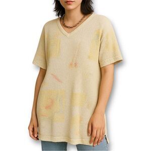 Gabriella T Cream and Yellow Knit Short Sleeve Tunic